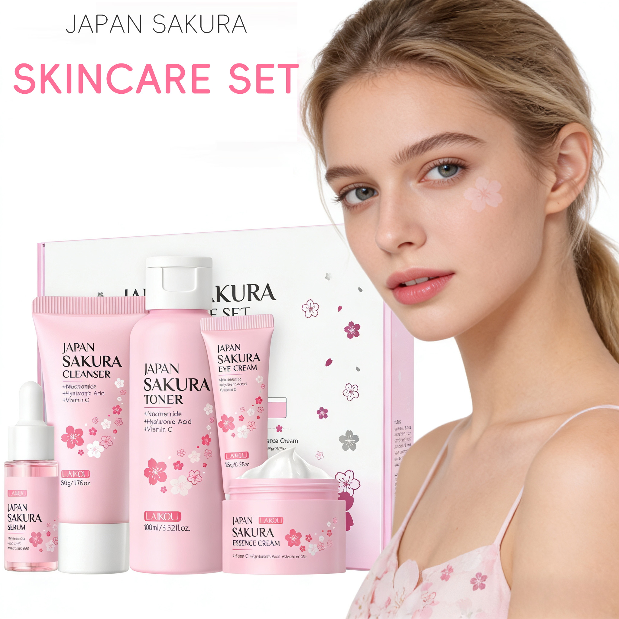 LAIKOU Sakura 5pcs Skin Care K – обзор и цена Essence Serum Toner