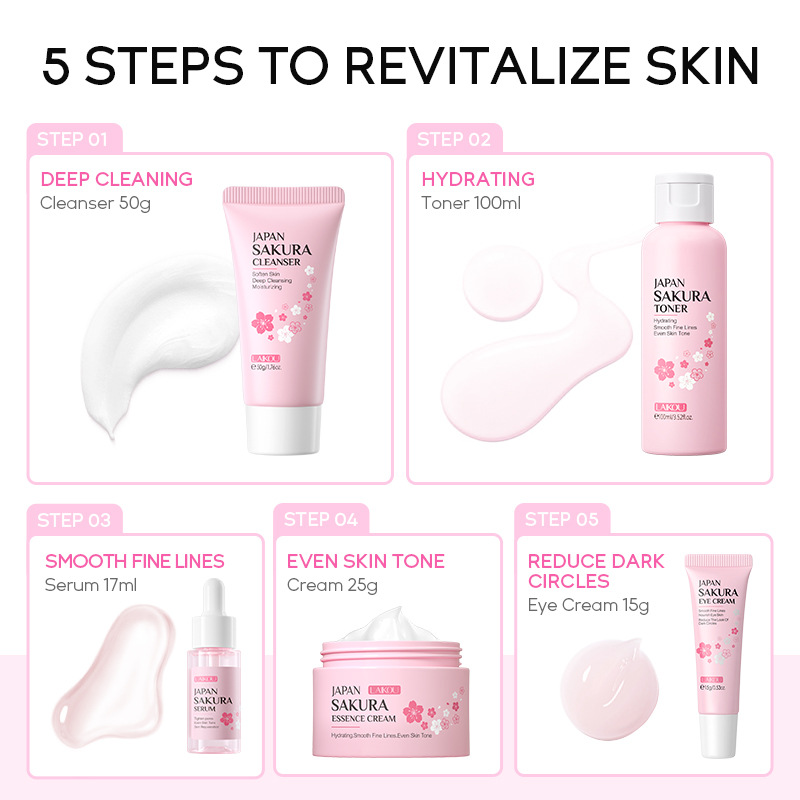 LAIKOU Sakura 5pcs Skin Care K – обзор и цена Essence Serum Toner